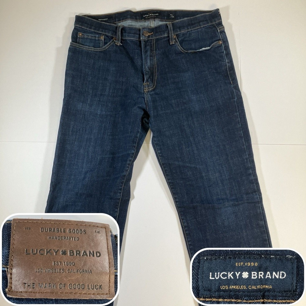 Lucky Brand 363 Straight Jeans Mens 34x32 Dark Wash Blue Stretch Denim